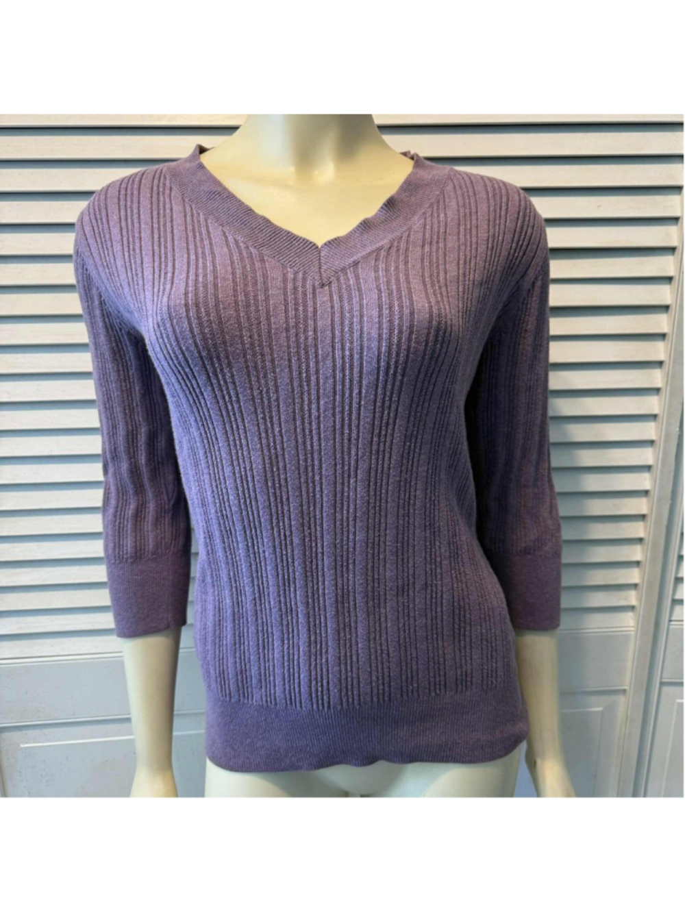Women's Sonoma Ribbed V-Neck 3/4 Sleeve Top Size M Purple